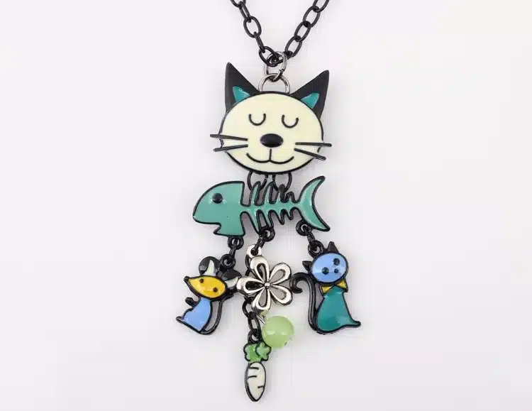 Bonsny Long Chain 2016 Colorful French Cat Necklace Enamel Pendant Fish Alloy Charm Brand Jewelry For Women Girl New Animal 13