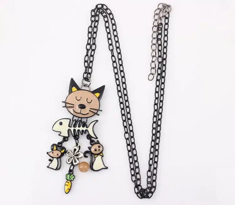 Bonsny Long Chain 2016 Colorful French Cat Necklace Enamel Pendant Fish Alloy Charm Brand Jewelry For Women Girl New Animal 19