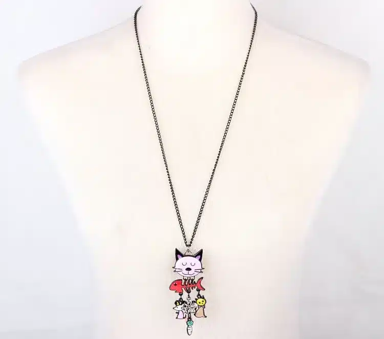 Bonsny Long Chain 2016 Colorful French Cat Necklace Enamel Pendant Fish Alloy Charm Brand Jewelry For Women Girl New Animal 23