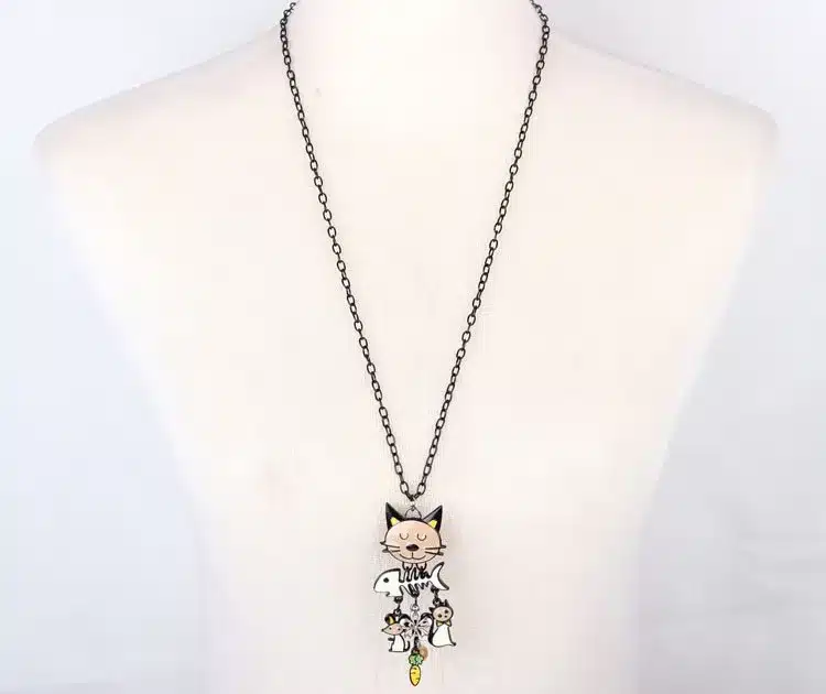 Bonsny Long Chain 2016 Colorful French Cat Necklace Enamel Pendant Fish Alloy Charm Brand Jewelry For Women Girl New Animal 25