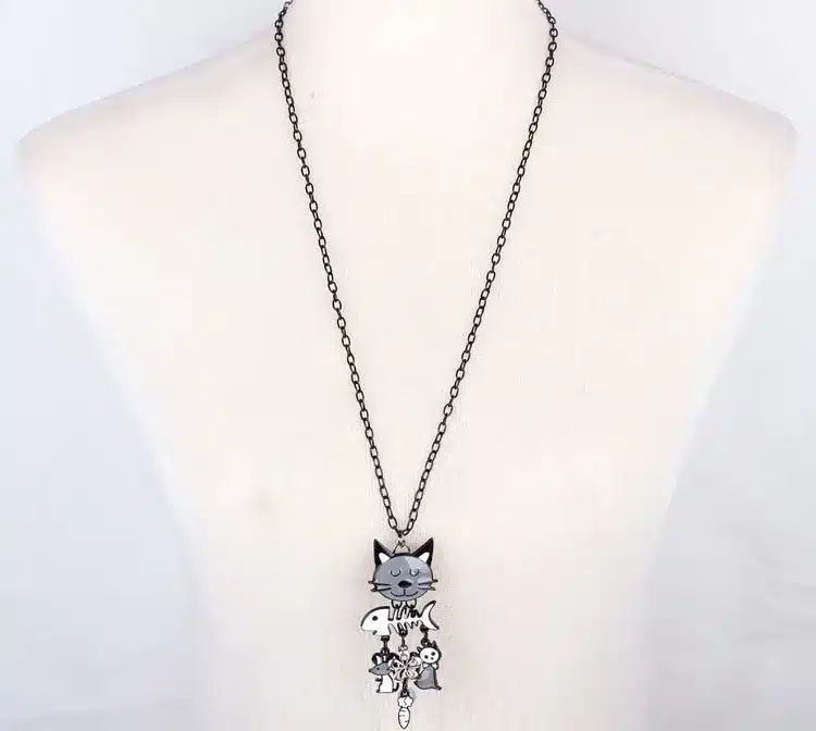 Bonsny Long Chain 2016 Colorful French Cat Necklace Enamel Pendant Fish Alloy Charm Brand Jewelry For Women Girl New Animal 26