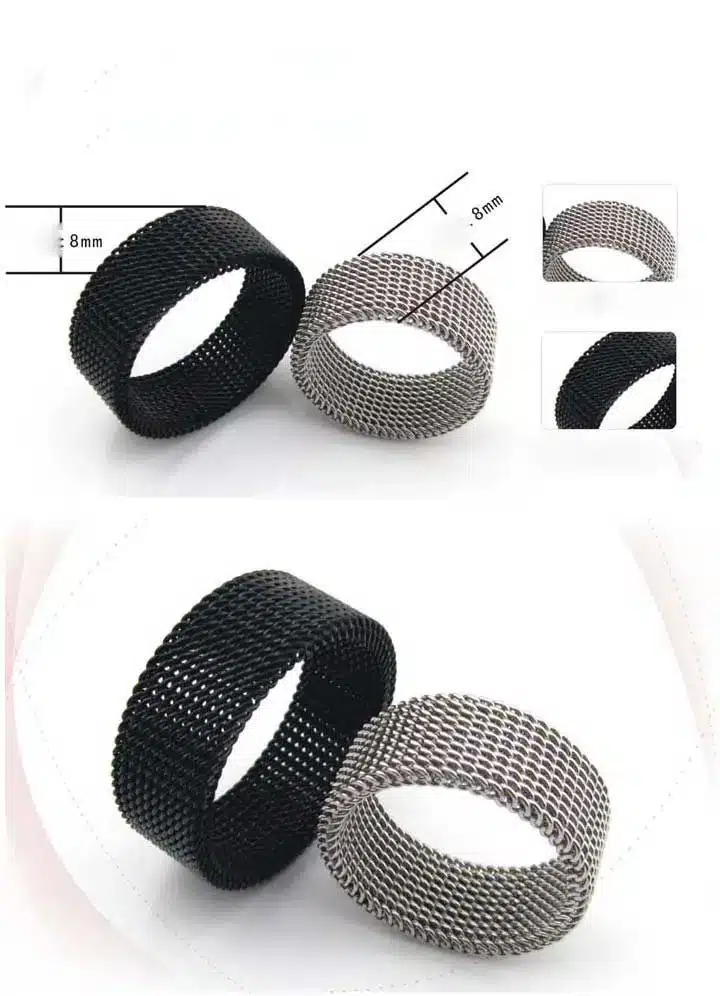 HOT SALE High Quality Metal Silver Black Soft Titanium Alloy Reticular Exquisite Steel Male Ring for Men Gift 21