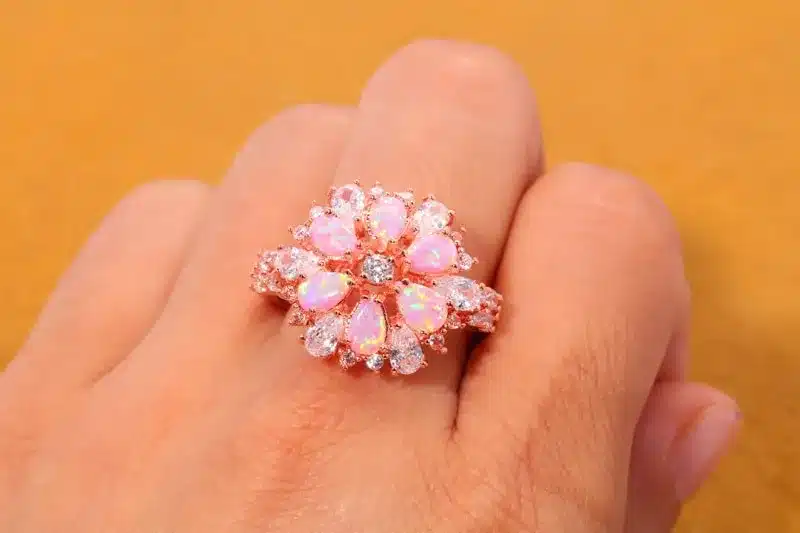 CiNily Created Pink Fire Opal White Cubic Zirconia Rose Gold Color Wholesale Hot Sell for Women Jewelry Ring Size 5-13 OJ6268 13