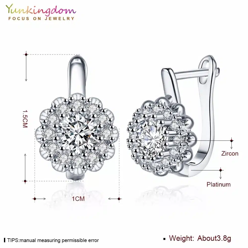 Yunkingdom Fashion Shiny Zirconia Hoop Earrings for Women White Gold/Gold Color Earring 2