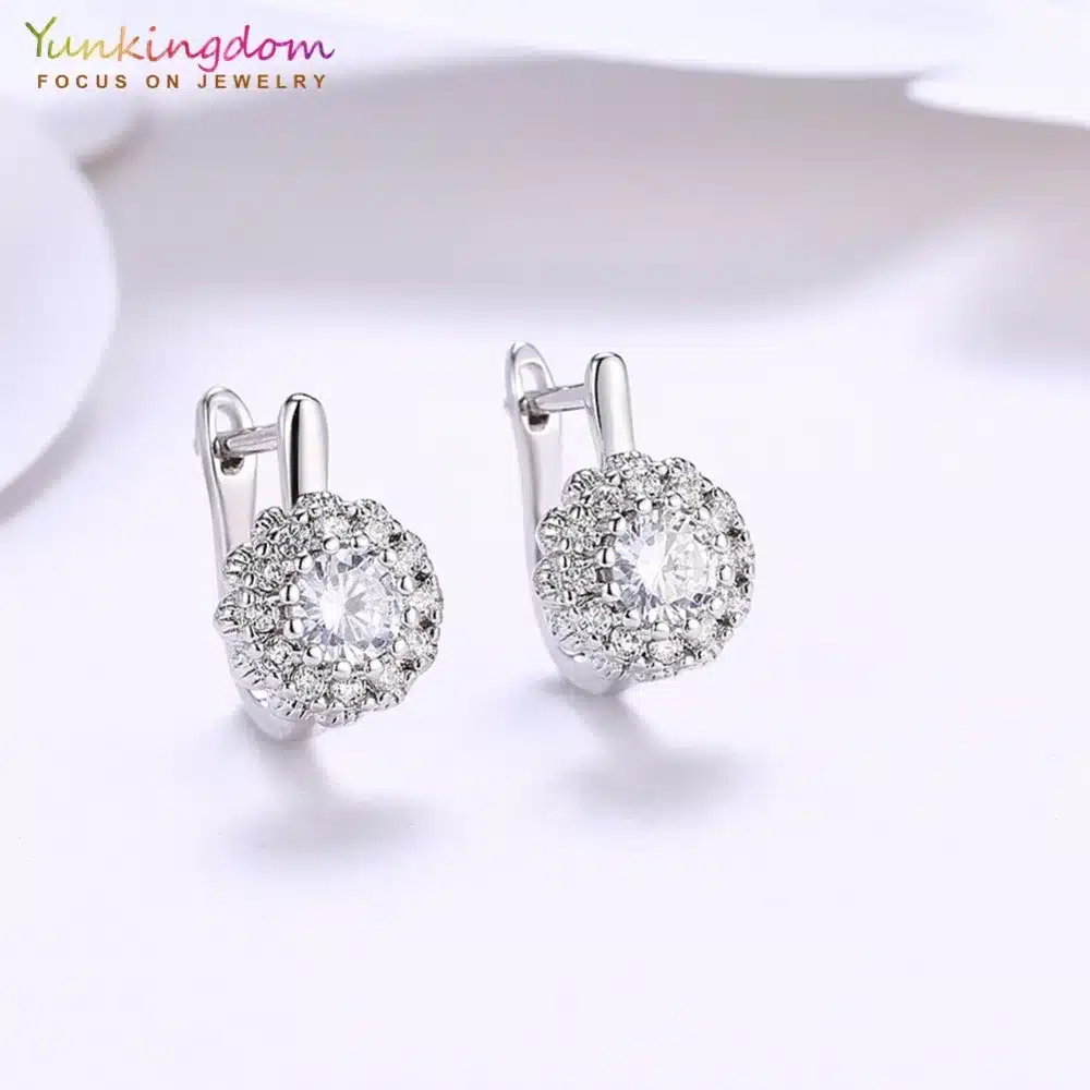 Yunkingdom Fashion Shiny Zirconia Hoop Earrings for Women White Gold/Gold Color Earring 3