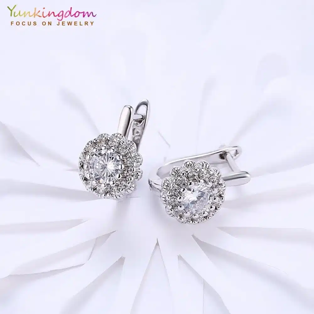 Yunkingdom Fashion Shiny Zirconia Hoop Earrings for Women White Gold/Gold Color Earring 4
