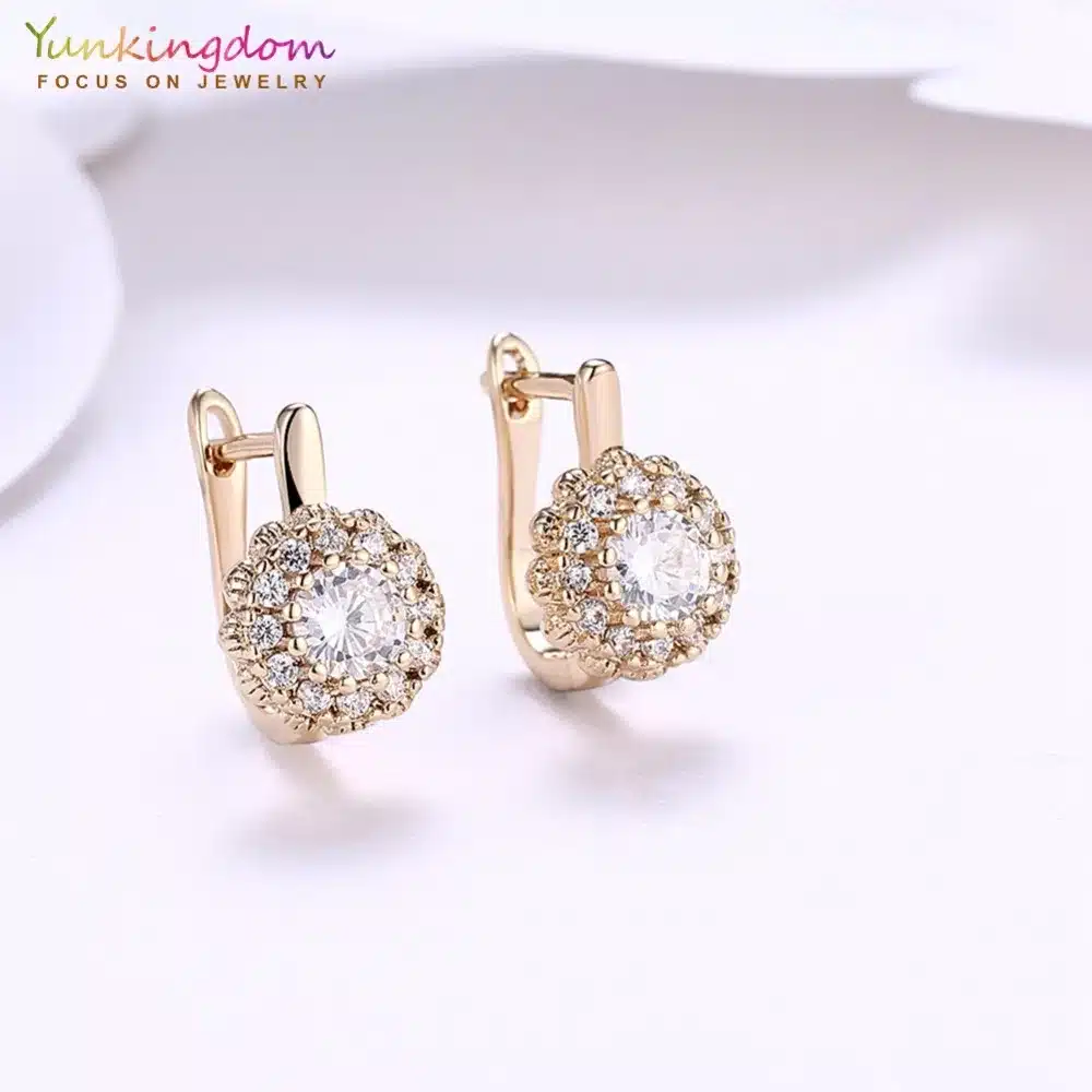 Yunkingdom Fashion Shiny Zirconia Hoop Earrings for Women White Gold/Gold Color Earring 7