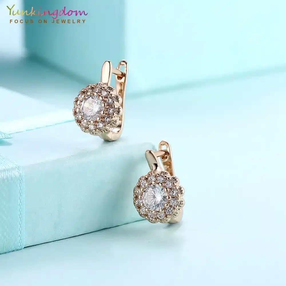 Yunkingdom Fashion Shiny Zirconia Hoop Earrings for Women White Gold/Gold Color Earring 9