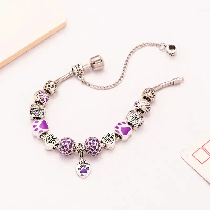 Poshfeel Silver Plated Lovely Dog Purple Heart Charm Bracelets For Women Fashion Diy Jewelry Femme Accessories Mbr170102 5