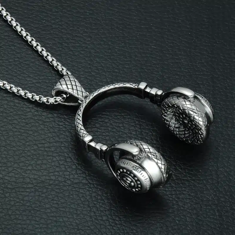 HIP Punk Gold Color Titanium Stainless Steel Sport Headset Music Carnival Headphones Pendants Necklaces for Men Jewelry 5