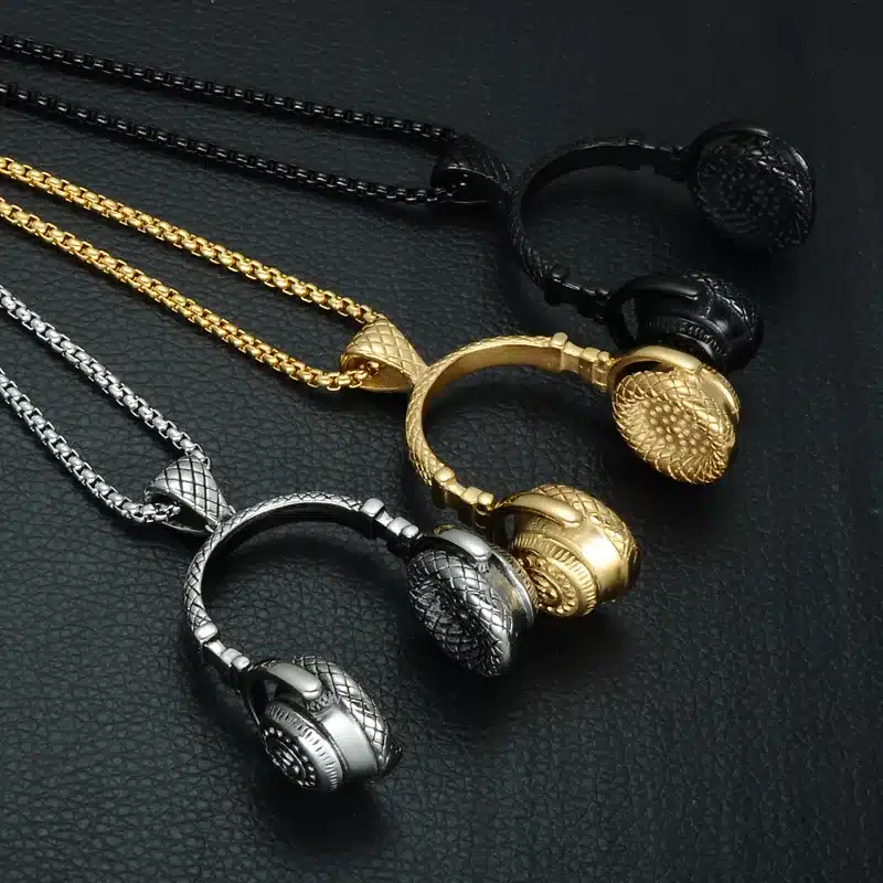 HIP Punk Gold Color Titanium Stainless Steel Sport Headset Music Carnival Headphones Pendants Necklaces for Men Jewelry 7