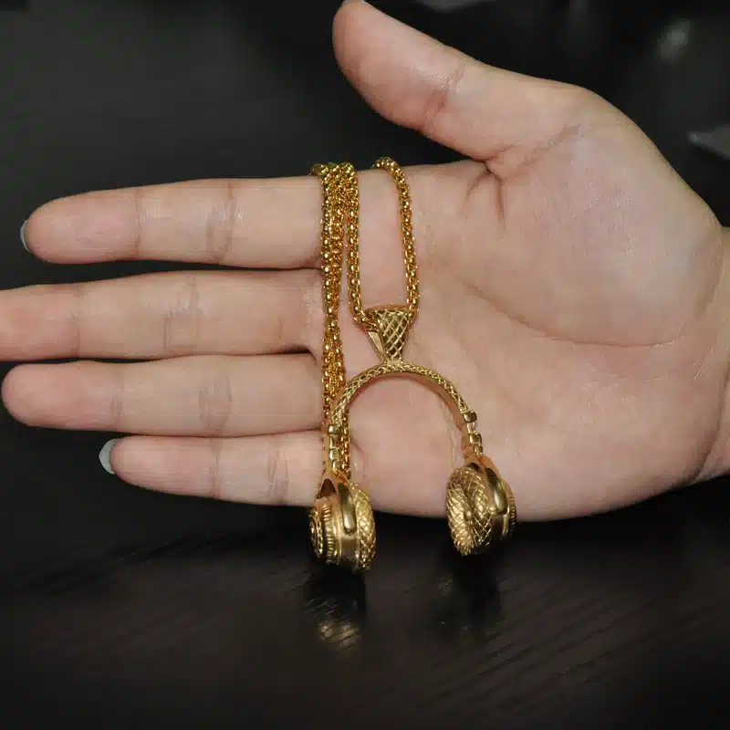 HIP Punk Gold Color Titanium Stainless Steel Sport Headset Music Carnival Headphones Pendants Necklaces for Men Jewelry 10