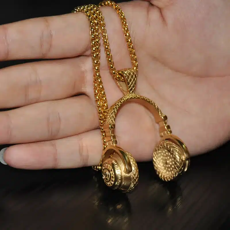 HIP Punk Gold Color Titanium Stainless Steel Sport Headset Music Carnival Headphones Pendants Necklaces for Men Jewelry 11