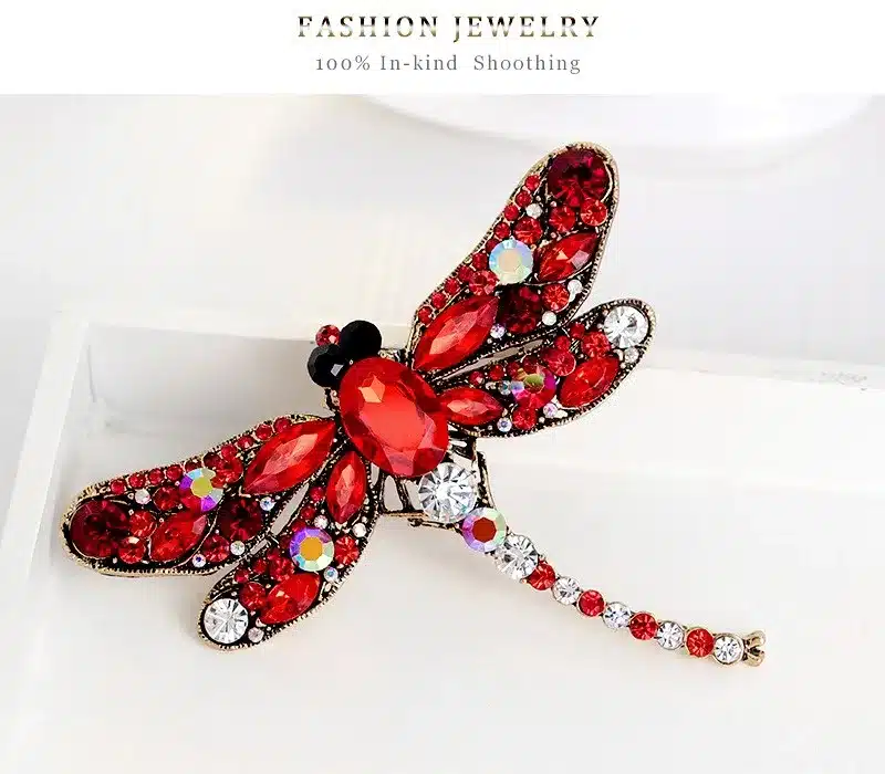Vintage Design Shinny 6 Colors Crystal Rhinestone Dragonfly Brooches for Women Dress Scarf Brooch Pins Jewelry Accessories Gift 12