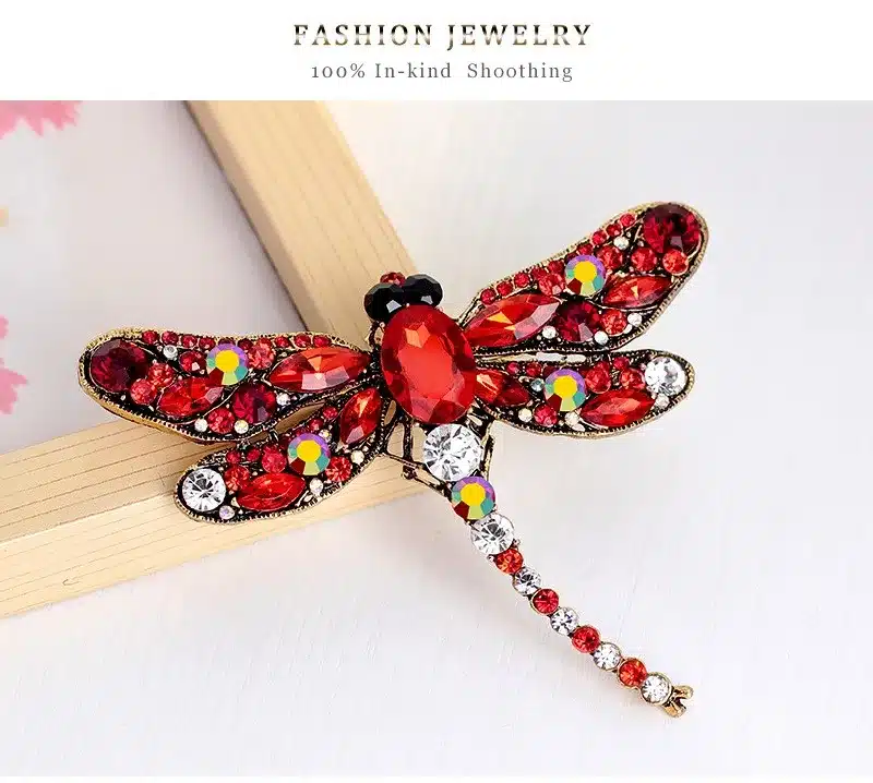 Vintage Design Shinny 6 Colors Crystal Rhinestone Dragonfly Brooches for Women Dress Scarf Brooch Pins Jewelry Accessories Gift 13
