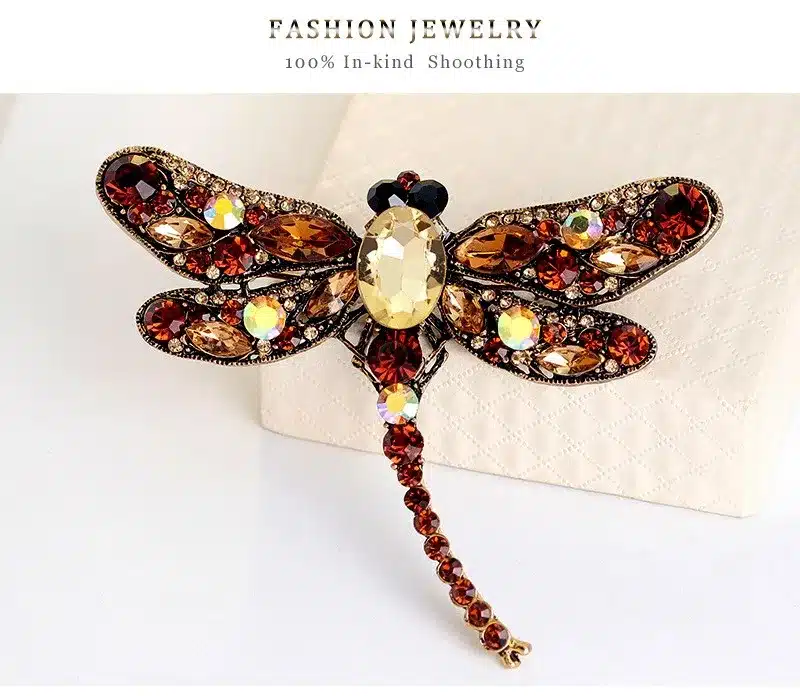 Vintage Design Shinny 6 Colors Crystal Rhinestone Dragonfly Brooches for Women Dress Scarf Brooch Pins Jewelry Accessories Gift 14