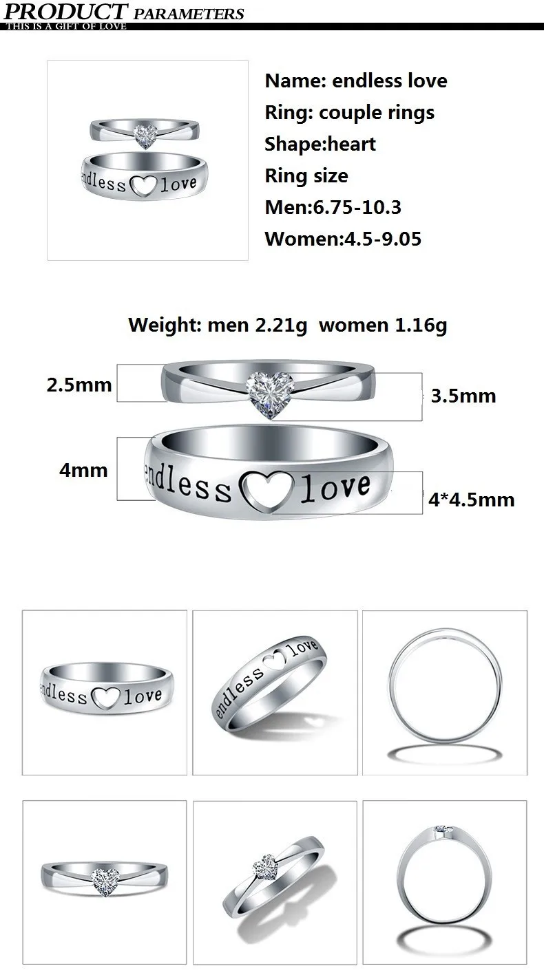 Uloveido Heart Endless Love Silver Wedding Couple Rings for Women and Men Jewelry Mens Ring Valentine's Day Gift 15% off J205 34