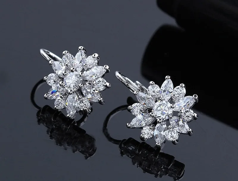 Free Gift Box Luxury Female Zircon Drop Earrings Rose Gold Color CZ Crystal Flower Dangle Earrings For Women Jewelry Wholesale 12