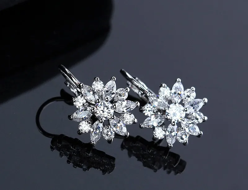 Free Gift Box Luxury Female Zircon Drop Earrings Rose Gold Color CZ Crystal Flower Dangle Earrings For Women Jewelry Wholesale 14
