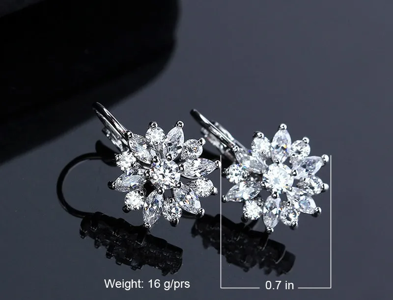 Free Gift Box Luxury Female Zircon Drop Earrings Rose Gold Color CZ Crystal Flower Dangle Earrings For Women Jewelry Wholesale 16