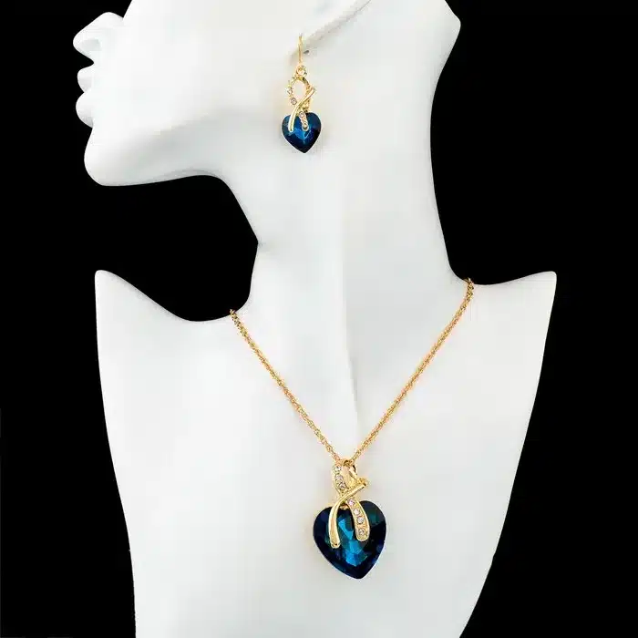 SZELAM 2016 Crystal Heart Necklace Earrings Jewellery Set for Women Bridal Wedding Accessories SET140044 24