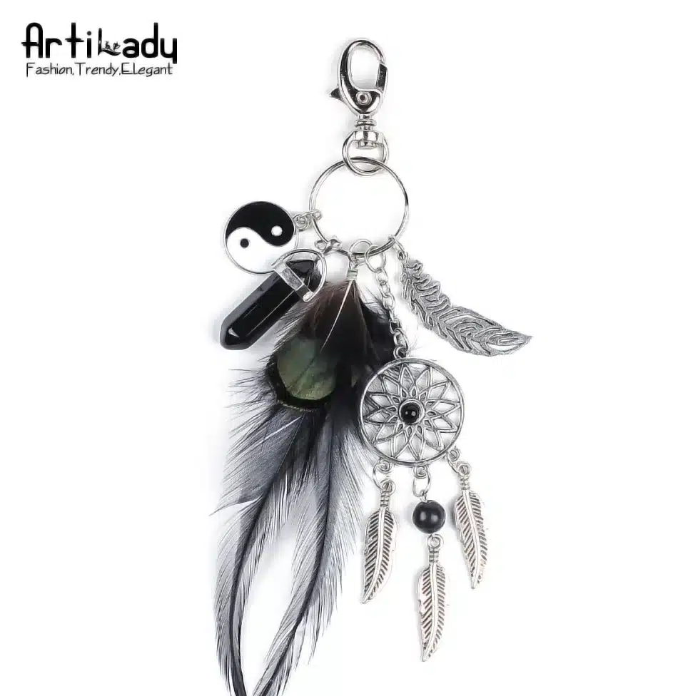 Artilady natural opal stone dreamcatcher keyring fashion silver boho jewelry feather keychain for women 2016 spring 23