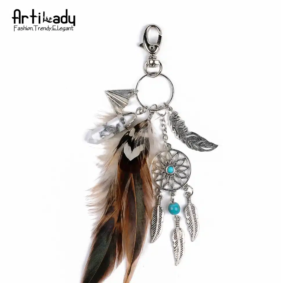 Artilady natural opal stone dreamcatcher keyring fashion silver boho jewelry feather keychain for women 2016 spring 24