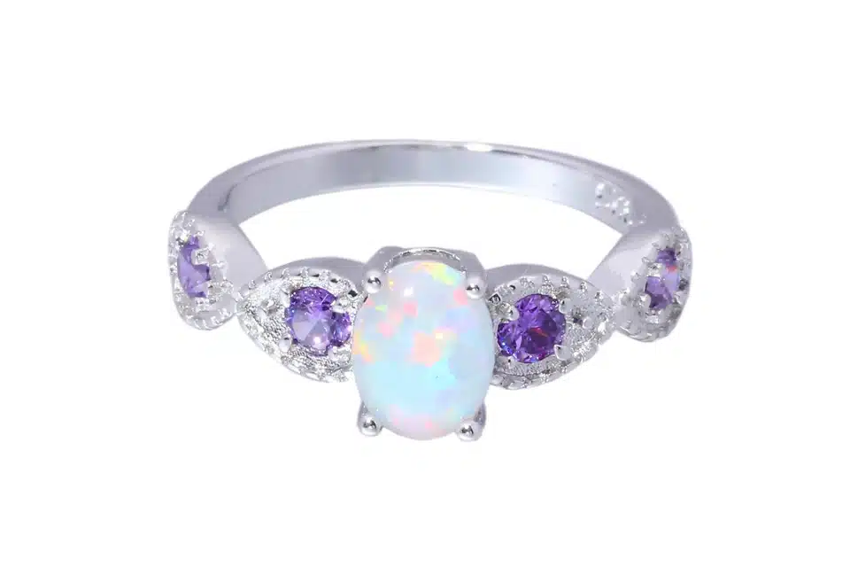 CiNily Created White Fire Opal Purple Zircon Silver Color Wholesale Hot Sell Wedding for Women Jewelry Ring Size 5-12 OJ8044 14