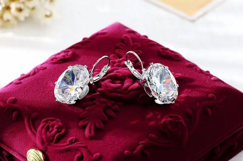 CARSINEL Silver color Big Oval Zircon Hoop Earrings for Women Fashion Austrian Crystal 13*18mm CZ Bijoux Girls 1