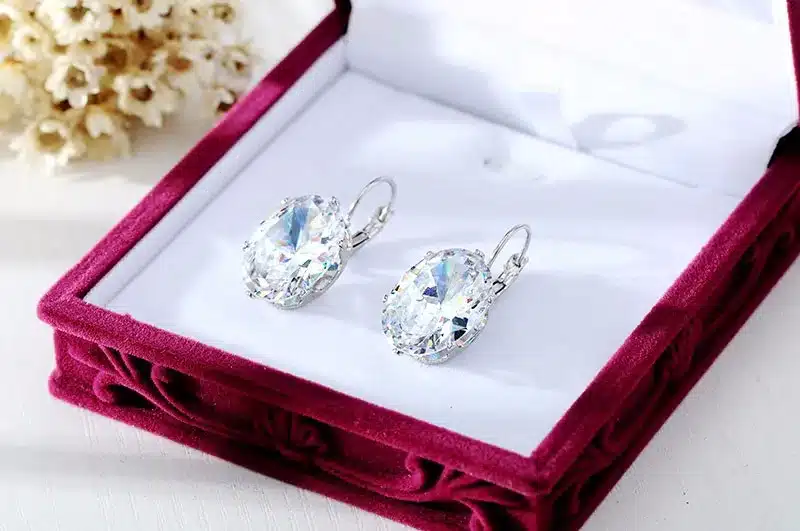 CARSINEL Silver color Big Oval Zircon Hoop Earrings for Women Fashion Austrian Crystal 13*18mm CZ Bijoux Girls 2