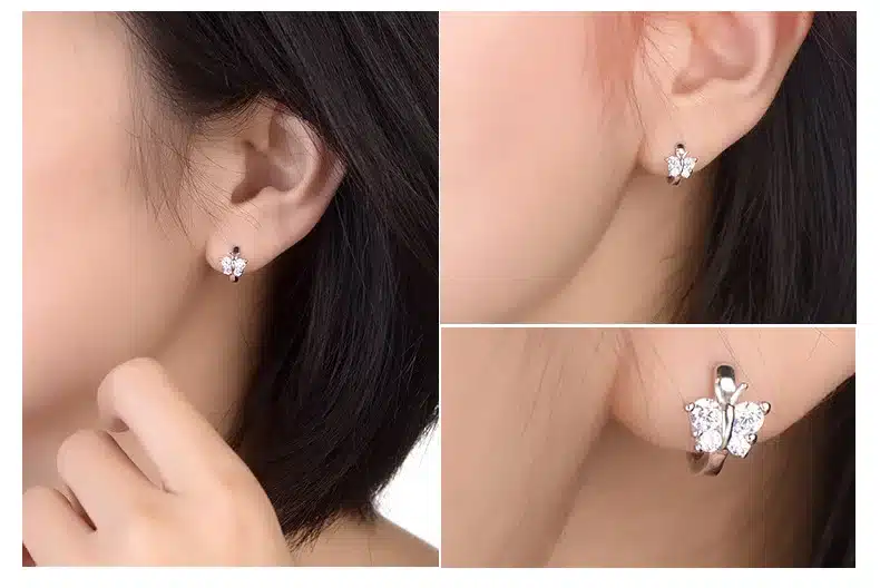 Fashion 925 Sterling Silver Luxury Crystal Stud Earrings Butterfly Design Earring For Women Girl Ear Jewelry Gift 12