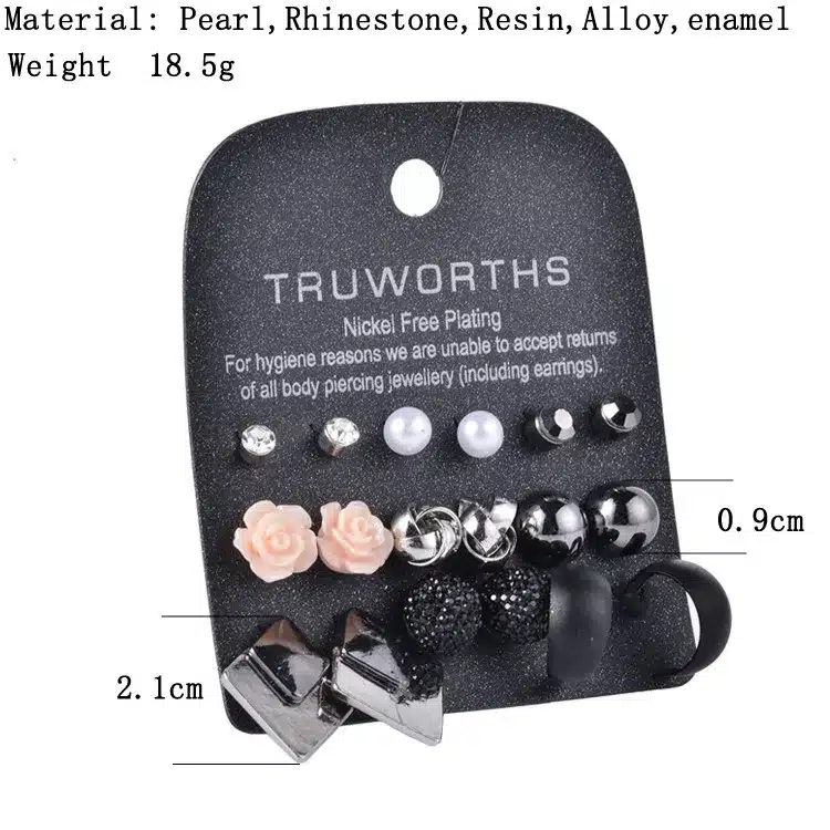 [Marte&Joven] New Style Rhinestone Stud Earring Set For Women Hot-selling Cute Flower Mixed Imitation Pearl Earring Sets 9 Pairs 3