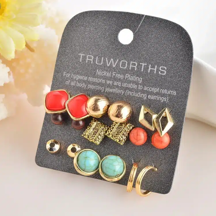 [Marte&Joven] New Style Rhinestone Stud Earring Set For Women Hot-selling Cute Flower Mixed Imitation Pearl Earring Sets 9 Pairs 9