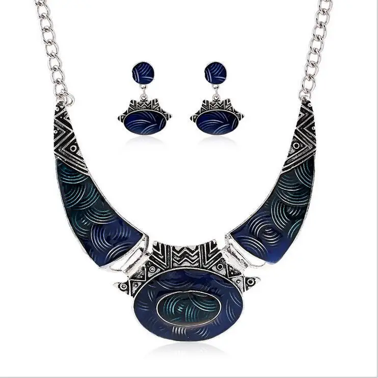 Bridal Wedding African gem Jewelry Sets Silver Plated Women New Design Lock Fashion Trendy Necklace Luxury Earring enamel animal 1