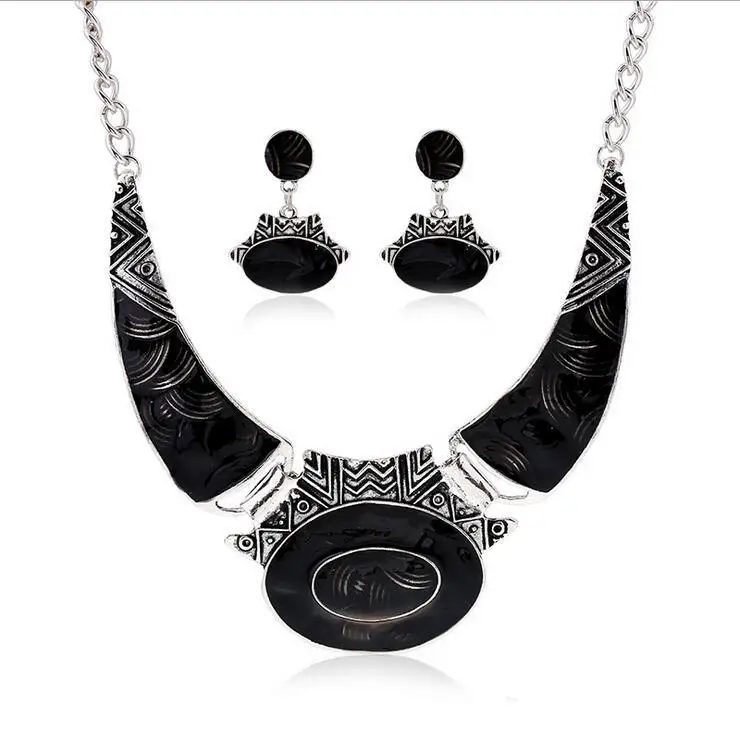 Bridal Wedding African gem Jewelry Sets Silver Plated Women New Design Lock Fashion Trendy Necklace Luxury Earring enamel animal 2
