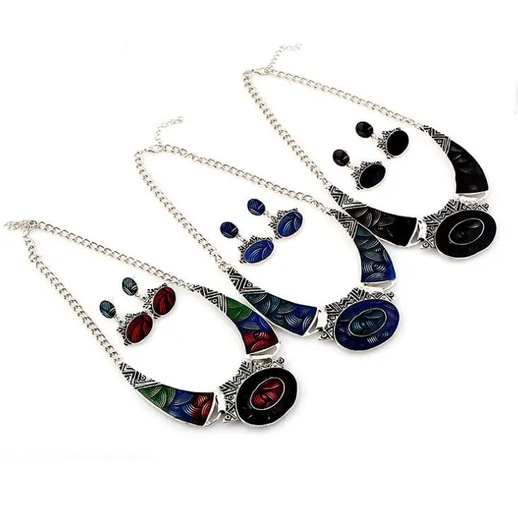 Bridal Wedding African gem Jewelry Sets Silver Plated Women New Design Lock Fashion Trendy Necklace Luxury Earring enamel animal 3