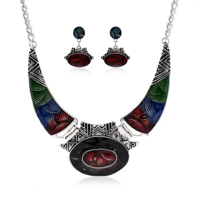 Bridal Wedding African gem Jewelry Sets Silver Plated Women New Design Lock Fashion Trendy Necklace Luxury Earring enamel animal 4
