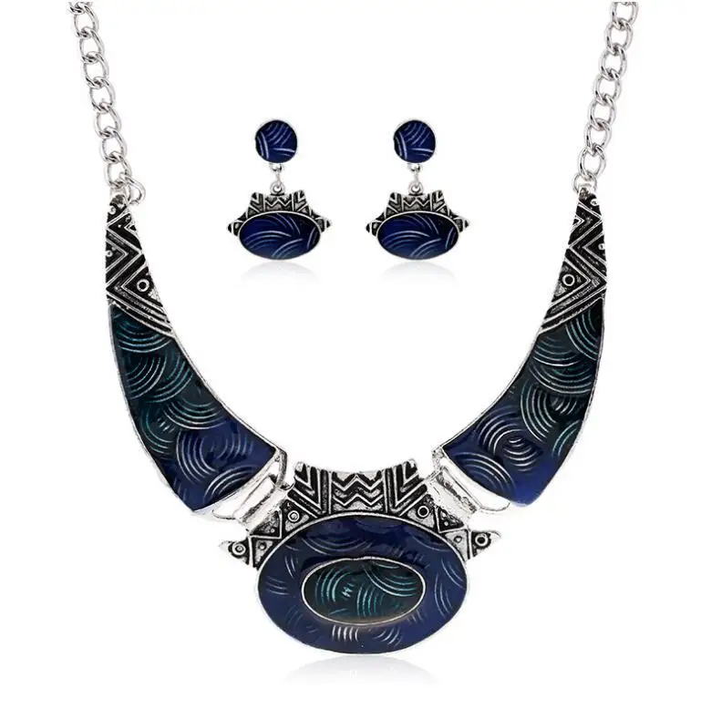 Bridal Wedding African gem Jewelry Sets Silver Plated Women New Design Lock Fashion Trendy Necklace Luxury Earring enamel animal 5