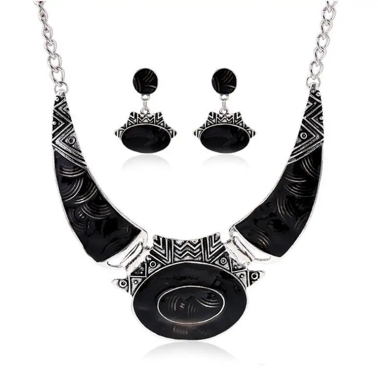 Bridal Wedding African gem Jewelry Sets Silver Plated Women New Design Lock Fashion Trendy Necklace Luxury Earring enamel animal 6