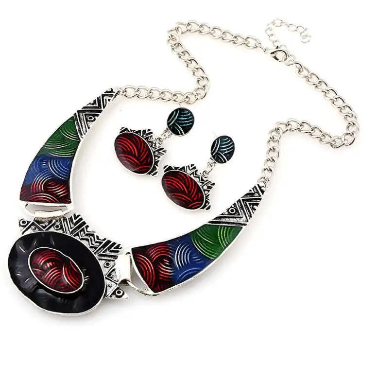 Bridal Wedding African gem Jewelry Sets Silver Plated Women New Design Lock Fashion Trendy Necklace Luxury Earring enamel animal 8