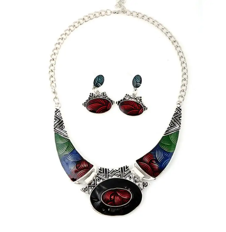Bridal Wedding African gem Jewelry Sets Silver Plated Women New Design Lock Fashion Trendy Necklace Luxury Earring enamel animal 9