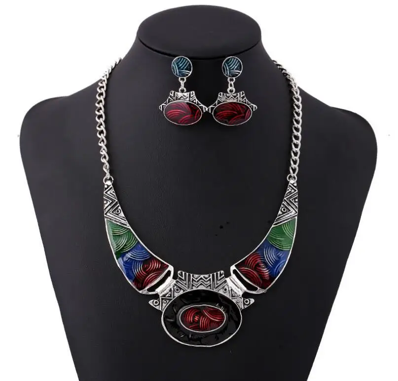 Bridal Wedding African gem Jewelry Sets Silver Plated Women New Design Lock Fashion Trendy Necklace Luxury Earring enamel animal 10