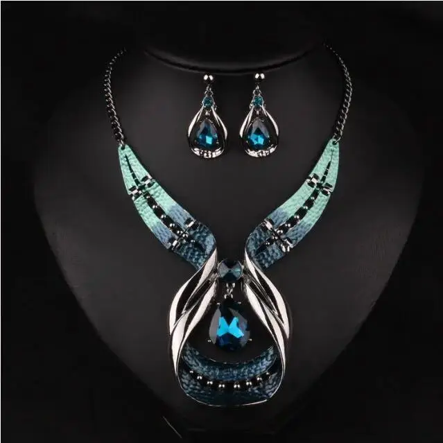 Bridal Wedding African gem Jewelry Sets Silver Plated Women New Design Lock Fashion Trendy Necklace Luxury Earring enamel animal 11