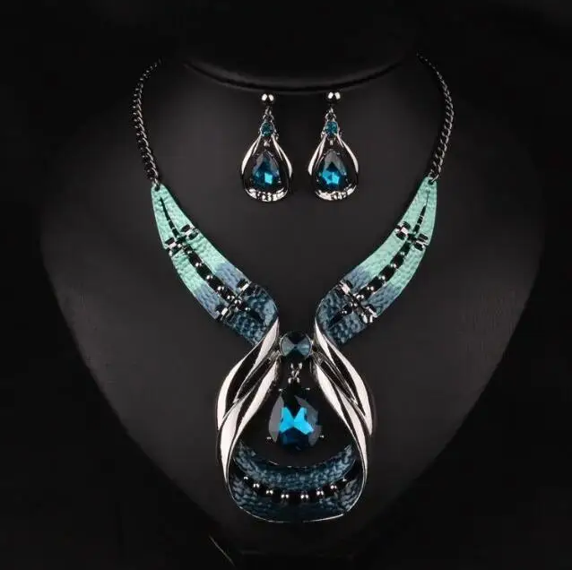Bridal Wedding African gem Jewelry Sets Silver Plated Women New Design Lock Fashion Trendy Necklace Luxury Earring enamel animal 12