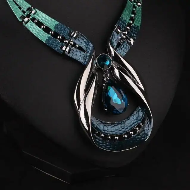 Bridal Wedding African gem Jewelry Sets Silver Plated Women New Design Lock Fashion Trendy Necklace Luxury Earring enamel animal 14