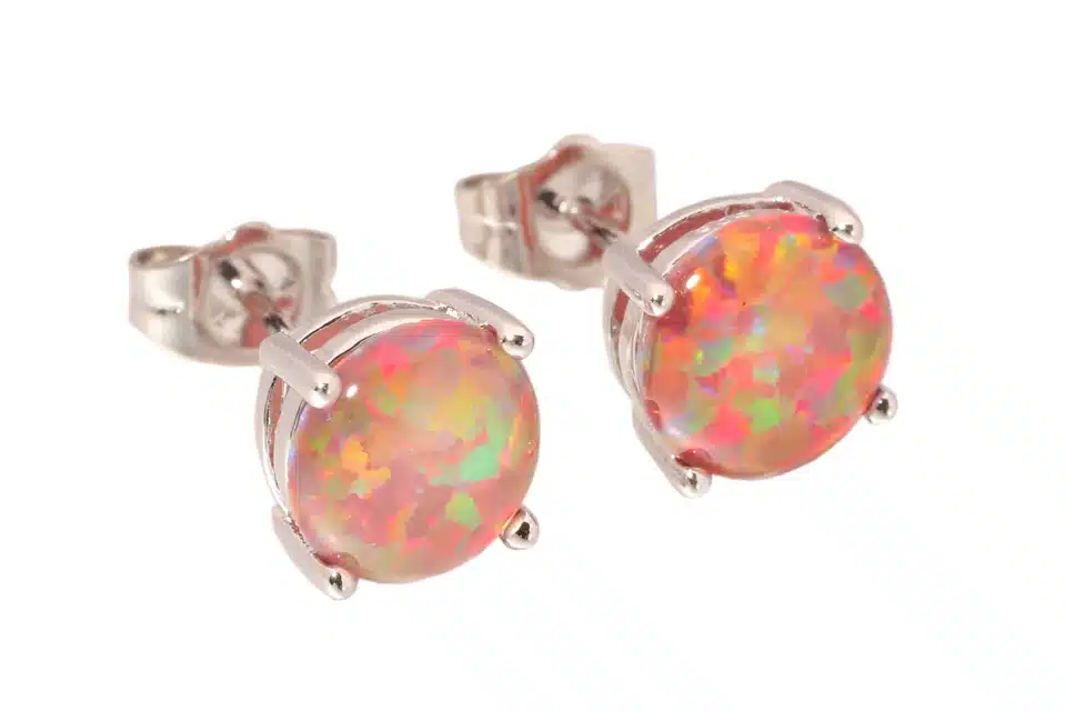 CiNily Created Orange Fire Opal 8mm Silver Plated Earrings Wholesale Fashion for Women Jewelry Stud Earrings 8mm OH1433 11
