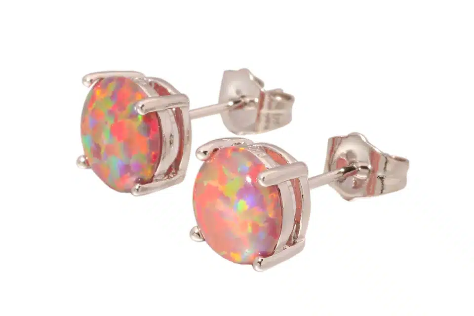 CiNily Created Orange Fire Opal 8mm Silver Plated Earrings Wholesale Fashion for Women Jewelry Stud Earrings 8mm OH1433 13