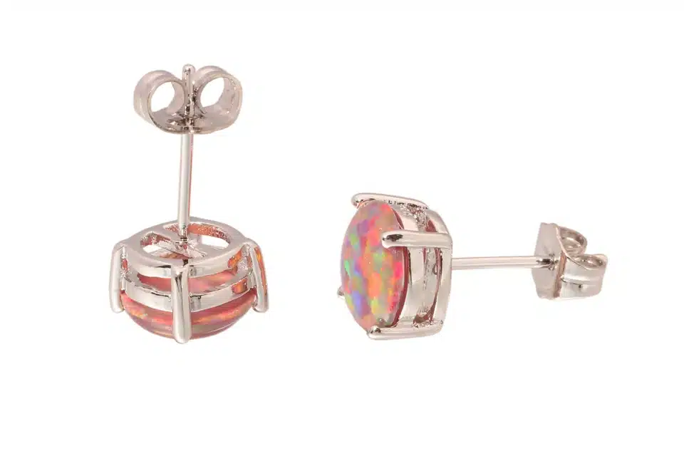 CiNily Created Orange Fire Opal 8mm Silver Plated Earrings Wholesale Fashion for Women Jewelry Stud Earrings 8mm OH1433 14