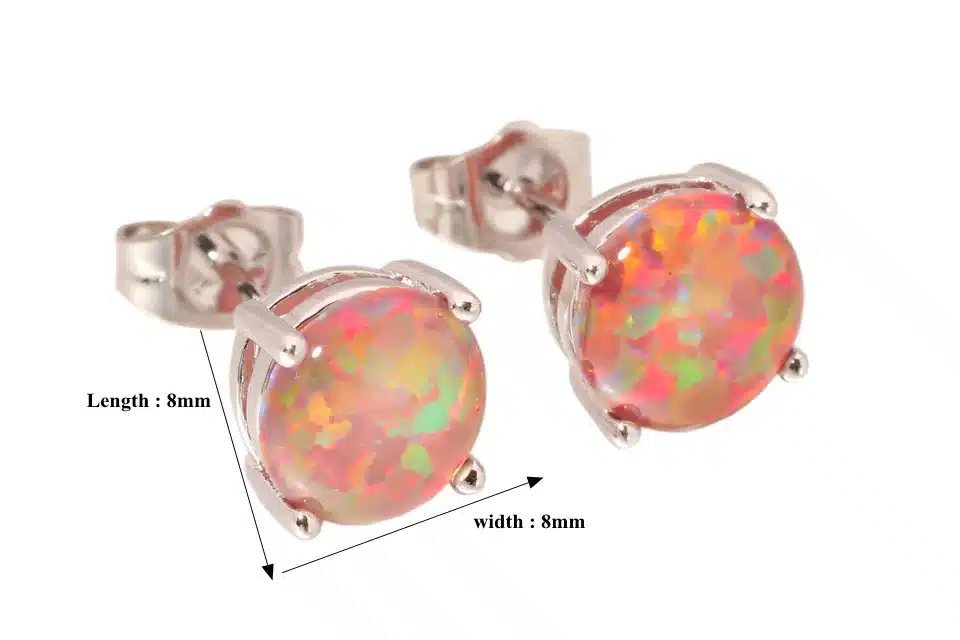 CiNily Created Orange Fire Opal 8mm Silver Plated Earrings Wholesale Fashion for Women Jewelry Stud Earrings 8mm OH1433 15