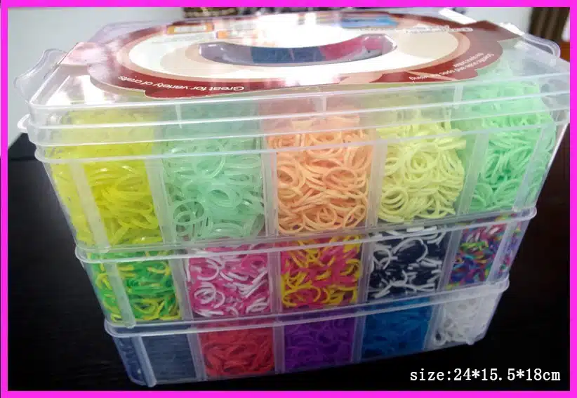 Let's Make 18000pcs High Quality Rubber Fun Loom Bands Kit Kids DIY Gum Bracelets 3 Layer PVC BOX Family Loom Kit Set 24